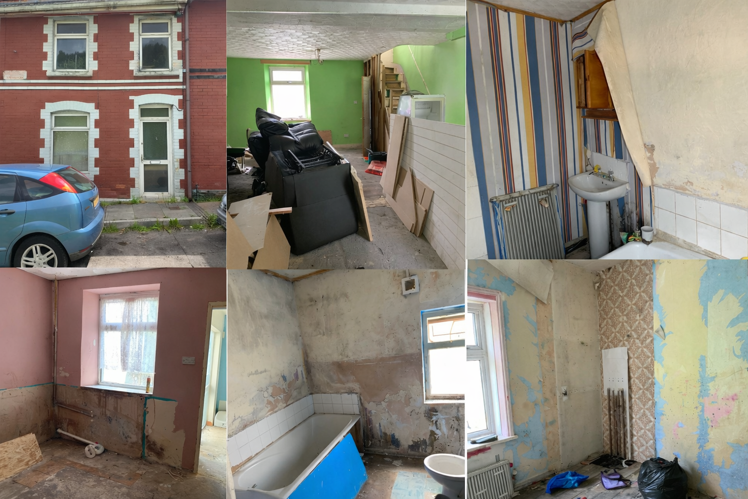 Before photos showing the property exterior and interior condition before refurbishment